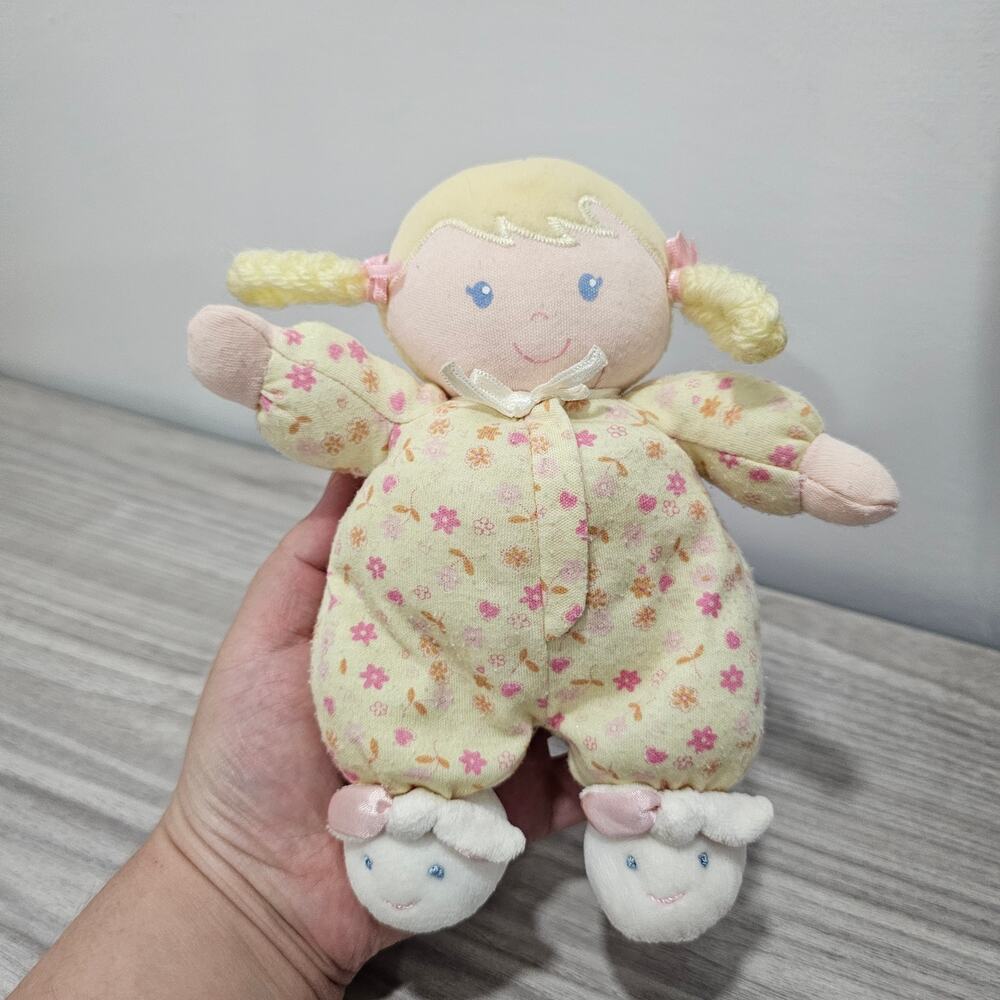 Carter's Child of Mine Yellow Pink Flower Plush Baby Doll Blonde Blue Eyes 85118